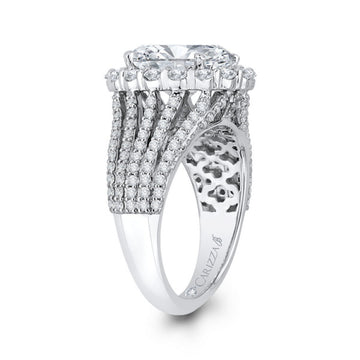 Oval Cut Diamond Halo Engagement Ring in 18K White Gold (Semi-Mount)